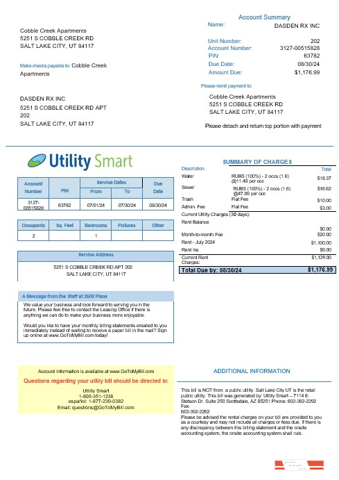 UNITED KINGDOM UTILITY SMART business utility bill Word and PDF template PSD template